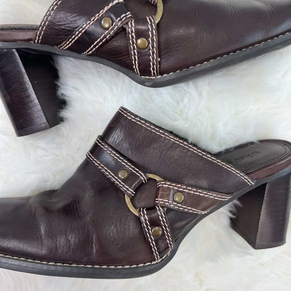 Womens Leather Brown Block Heels What's What by Aerosoles mules Clogs Size 7.5M - Picture 5 of 14